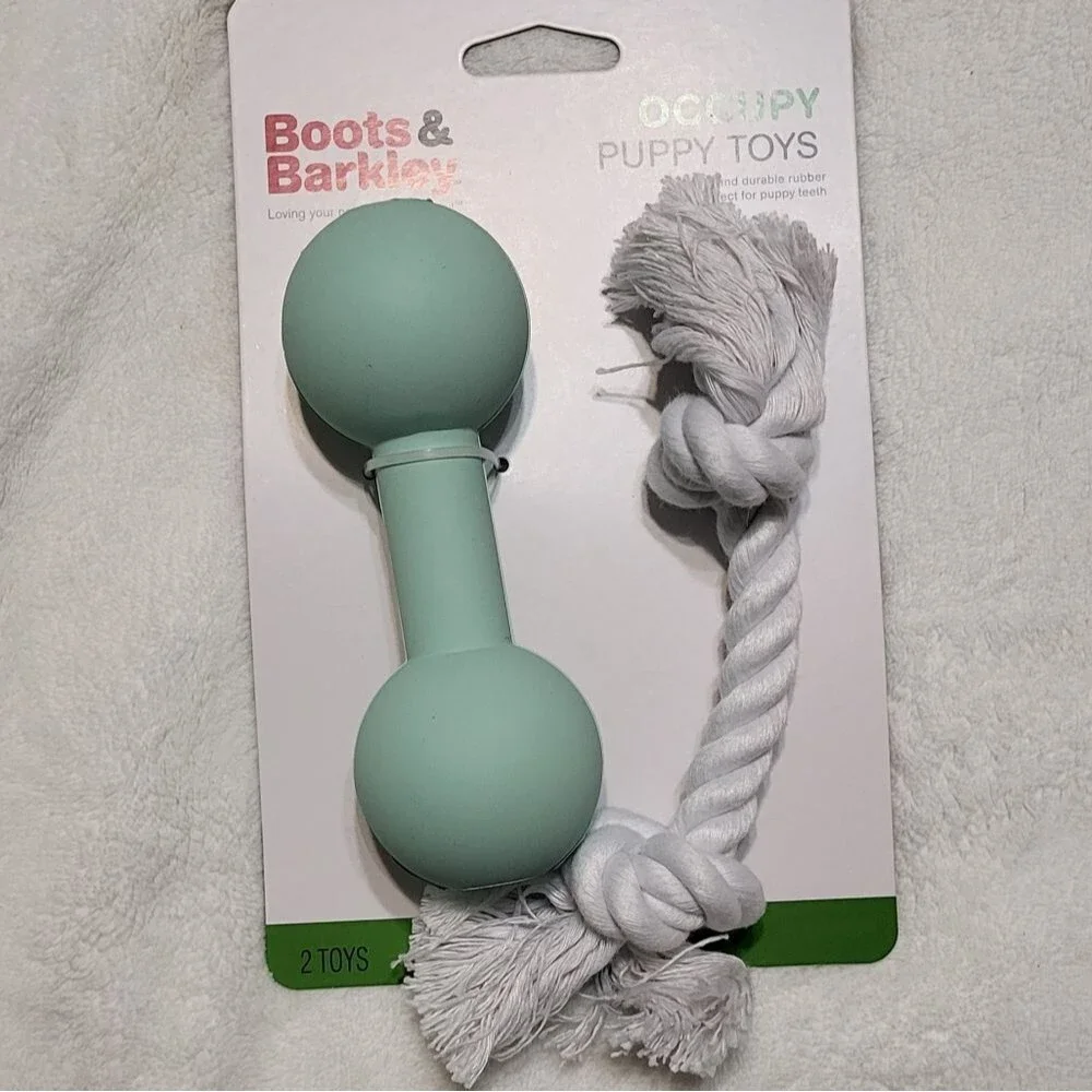 Boots & Barkley NIP 2pc Bundle- Puppy Occupy Rubber & Rope Dog Toy Set